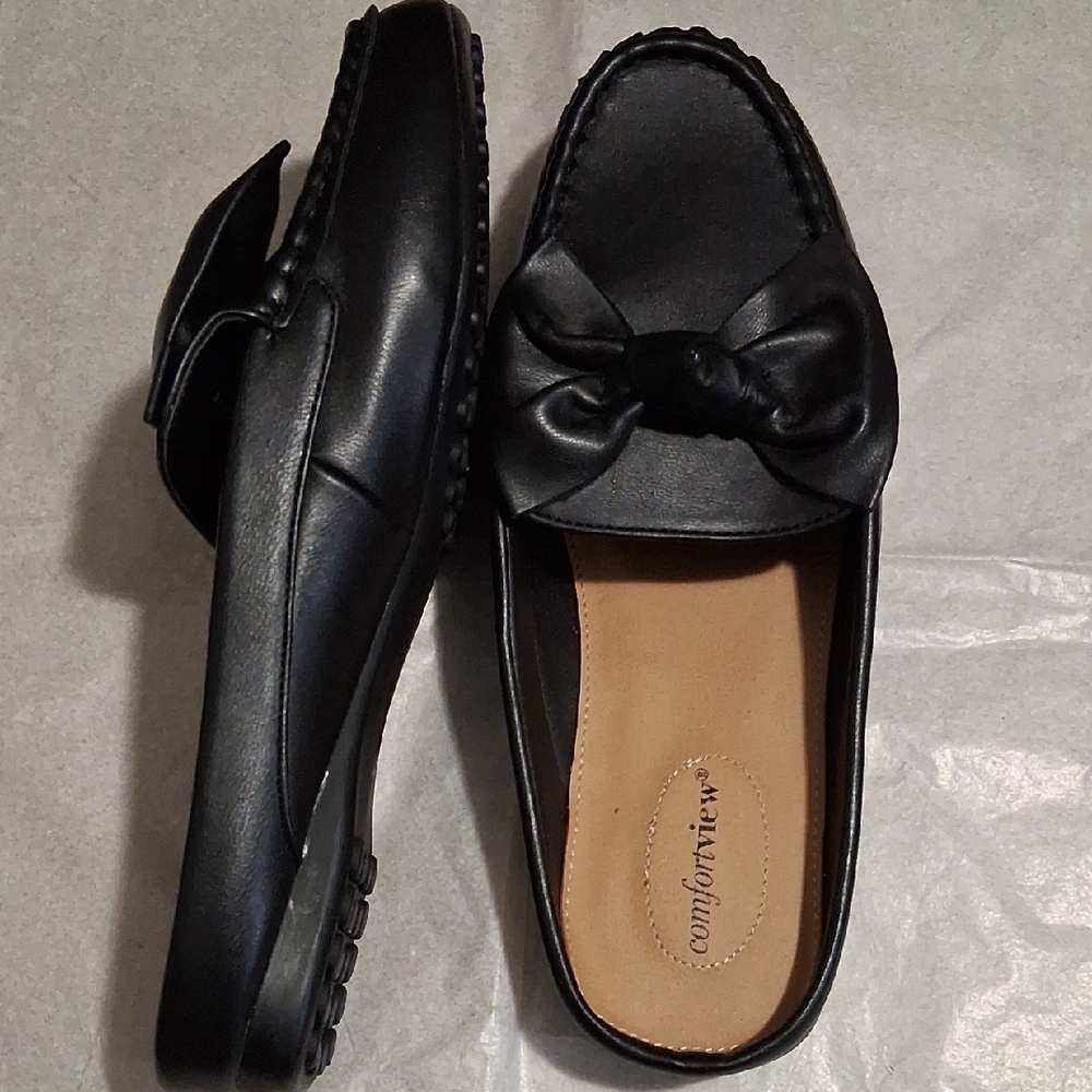 Comfortview Women's Black Bow Loafers